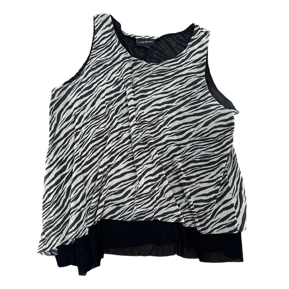 Lane Bryant Women's Blouse Top Black Zebra Animal Print Sleeveless Flowy 26/28